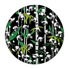 Satisfied And Happy Panda Babies On Bamboo Ornament (round Filigree) by EDDArt