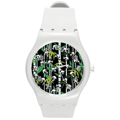 Satisfied And Happy Panda Babies On Bamboo Round Plastic Sport Watch (m)