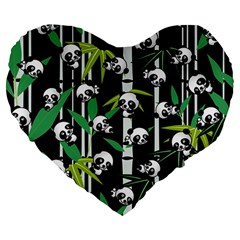 Satisfied And Happy Panda Babies On Bamboo Large 19  Premium Heart Shape Cushions by EDDArt