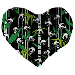 Satisfied And Happy Panda Babies On Bamboo Large 19  Premium Heart Shape Cushions Front