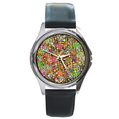 Multicolored Retro Spots Polka Dots Pattern Round Metal Watch by EDDArt