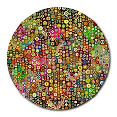 Multicolored Retro Spots Polka Dots Pattern Round Mousepads by EDDArt