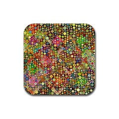 Multicolored Retro Spots Polka Dots Pattern Rubber Coaster (square)  by EDDArt