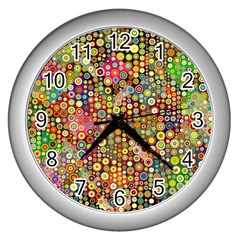 Multicolored Retro Spots Polka Dots Pattern Wall Clocks (silver) 