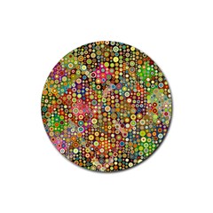 Multicolored Retro Spots Polka Dots Pattern Rubber Coaster (round)  by EDDArt