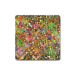 Multicolored Retro Spots Polka Dots Pattern Square Magnet