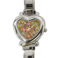 Multicolored Retro Spots Polka Dots Pattern Heart Italian Charm Watch by EDDArt