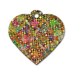 Multicolored Retro Spots Polka Dots Pattern Dog Tag Heart (two Sides) by EDDArt