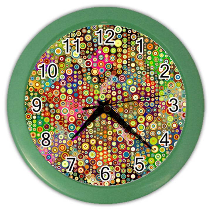 Multicolored Retro Spots Polka Dots Pattern Color Wall Clocks