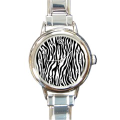 Zebra Stripes Pattern Traditional Colors Black White Round Italian Charm Watch by EDDArt