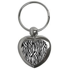 Zebra Stripes Pattern Traditional Colors Black White Key Chains (heart)  by EDDArt