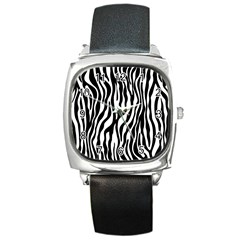 Zebra Stripes Pattern Traditional Colors Black White Square Metal Watch by EDDArt