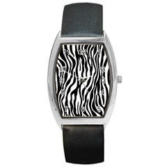 Zebra Stripes Pattern Traditional Colors Black White Barrel Style Metal Watch by EDDArt