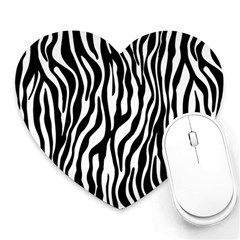 Zebra Stripes Pattern Traditional Colors Black White Heart Mousepads by EDDArt