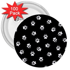 Footprints Dog White Black 3  Buttons (100 Pack)  by EDDArt