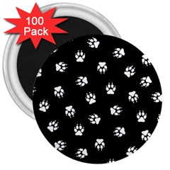 Footprints Dog White Black 3  Magnets (100 Pack) by EDDArt