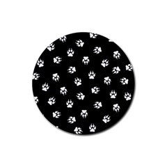 Footprints Dog White Black Rubber Round Coaster (4 Pack) 