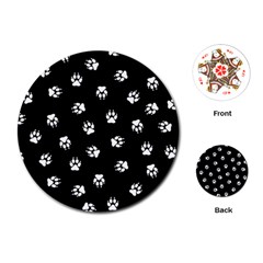 Footprints Dog White Black Playing Cards (round)  by EDDArt