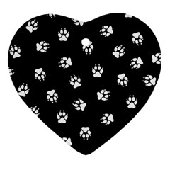 Footprints Dog White Black Heart Ornament (two Sides)