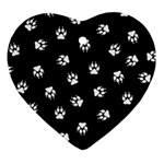 Footprints Dog White Black Heart Ornament (Two Sides) Front