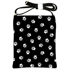 Footprints Dog White Black Shoulder Sling Bags by EDDArt