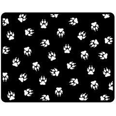 Footprints Dog White Black Fleece Blanket (medium)  by EDDArt