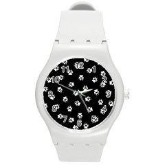 Footprints Dog White Black Round Plastic Sport Watch (m) by EDDArt