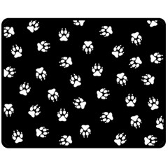 Footprints Dog White Black Double Sided Fleece Blanket (medium)  by EDDArt