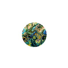 Flower Power Fractal Batik Teal Yellow Blue Salmon 1  Mini Buttons by EDDArt