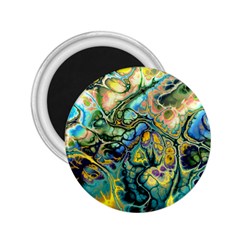 Flower Power Fractal Batik Teal Yellow Blue Salmon 2 25  Magnets by EDDArt