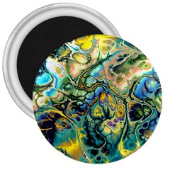 Flower Power Fractal Batik Teal Yellow Blue Salmon 3  Magnets by EDDArt