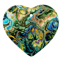 Flower Power Fractal Batik Teal Yellow Blue Salmon Ornament (heart) by EDDArt