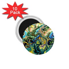 Flower Power Fractal Batik Teal Yellow Blue Salmon 1 75  Magnets (10 Pack)  by EDDArt