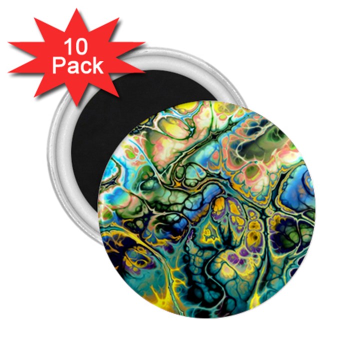 Flower Power Fractal Batik Teal Yellow Blue Salmon 2.25  Magnets (10 pack) 