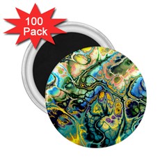 Flower Power Fractal Batik Teal Yellow Blue Salmon 2 25  Magnets (100 Pack)  by EDDArt