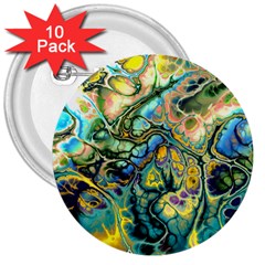 Flower Power Fractal Batik Teal Yellow Blue Salmon 3  Buttons (10 Pack)  by EDDArt