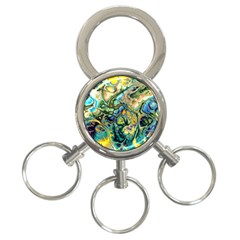 Flower Power Fractal Batik Teal Yellow Blue Salmon 3-ring Key Chains by EDDArt