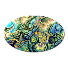 Flower Power Fractal Batik Teal Yellow Blue Salmon Oval Magnet by EDDArt