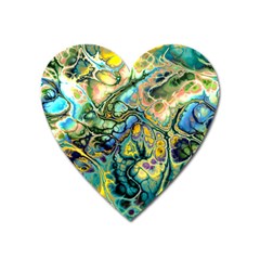 Flower Power Fractal Batik Teal Yellow Blue Salmon Heart Magnet by EDDArt