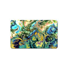 Flower Power Fractal Batik Teal Yellow Blue Salmon Magnet (name Card) by EDDArt