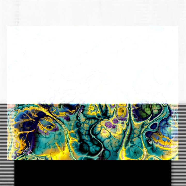 Flower Power Fractal Batik Teal Yellow Blue Salmon Rectangular Jigsaw Puzzl