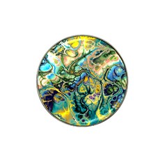 Flower Power Fractal Batik Teal Yellow Blue Salmon Hat Clip Ball Marker by EDDArt