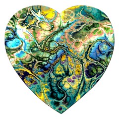 Flower Power Fractal Batik Teal Yellow Blue Salmon Jigsaw Puzzle (heart) by EDDArt