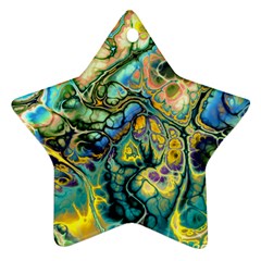 Flower Power Fractal Batik Teal Yellow Blue Salmon Star Ornament (two Sides) by EDDArt