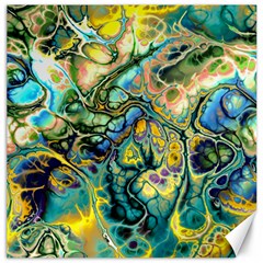 Flower Power Fractal Batik Teal Yellow Blue Salmon Canvas 12  X 12   by EDDArt