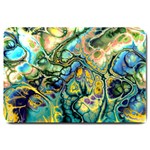 Flower Power Fractal Batik Teal Yellow Blue Salmon Large Doormat  30 x20  Door Mat