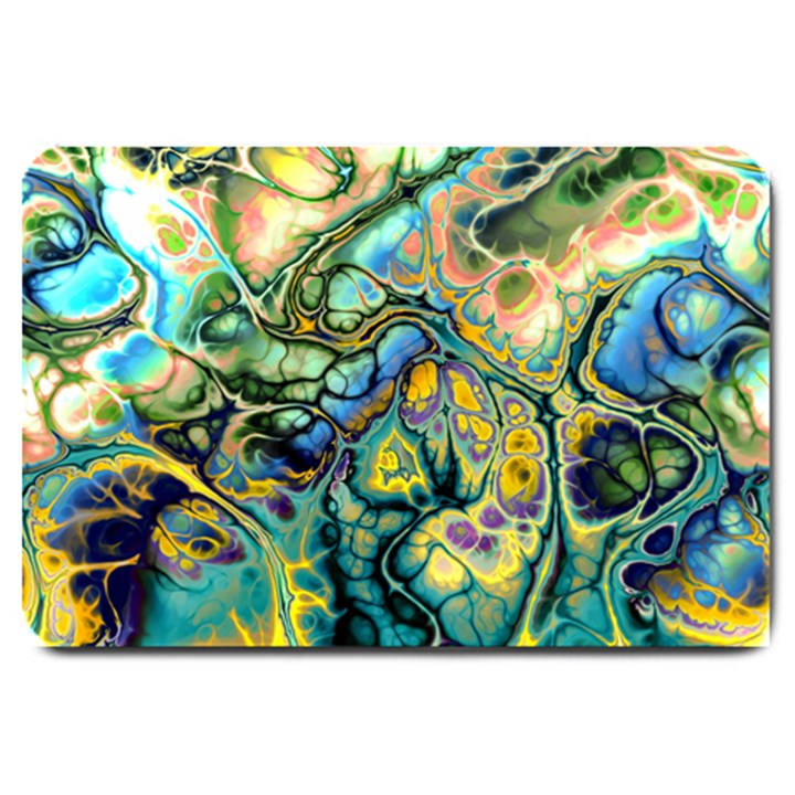 Flower Power Fractal Batik Teal Yellow Blue Salmon Large Doormat 