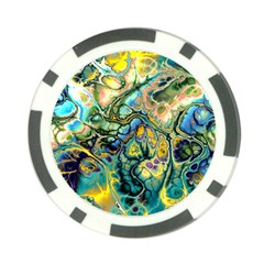 Flower Power Fractal Batik Teal Yellow Blue Salmon Poker Chip Card Guard by EDDArt