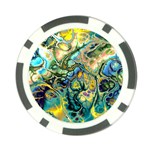 Flower Power Fractal Batik Teal Yellow Blue Salmon Poker Chip Card Guard Front