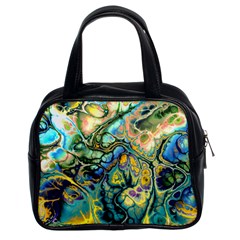 Flower Power Fractal Batik Teal Yellow Blue Salmon Classic Handbags (2 Sides) by EDDArt